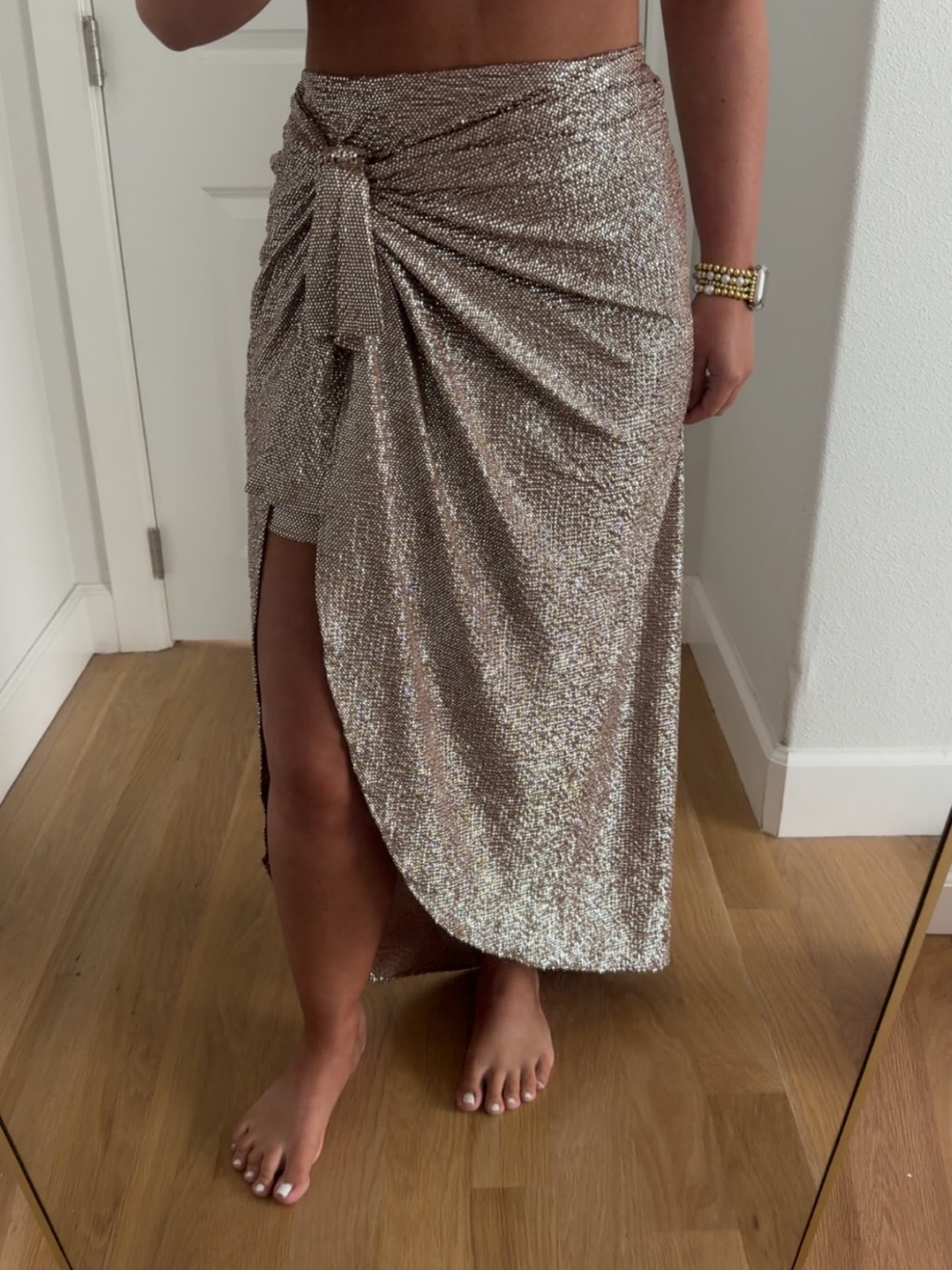 Show Me Your MuMu Rose Gold Shimmer High-Low Skirt, WORN ONCE FOR 30 min
